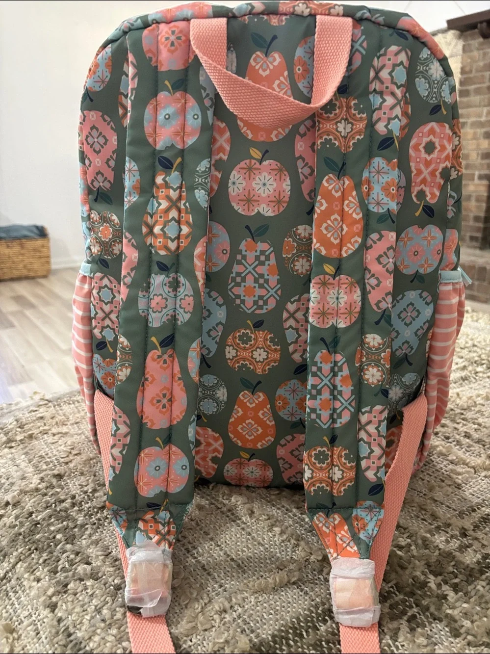 Matilda Jane Cece Apple Print Backpack with Coral & Mint Apple Print NWOT
